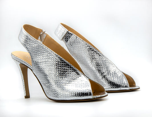 Sandalo Peep-Toe&nbsp: Argento Effetto Serpente Glamour