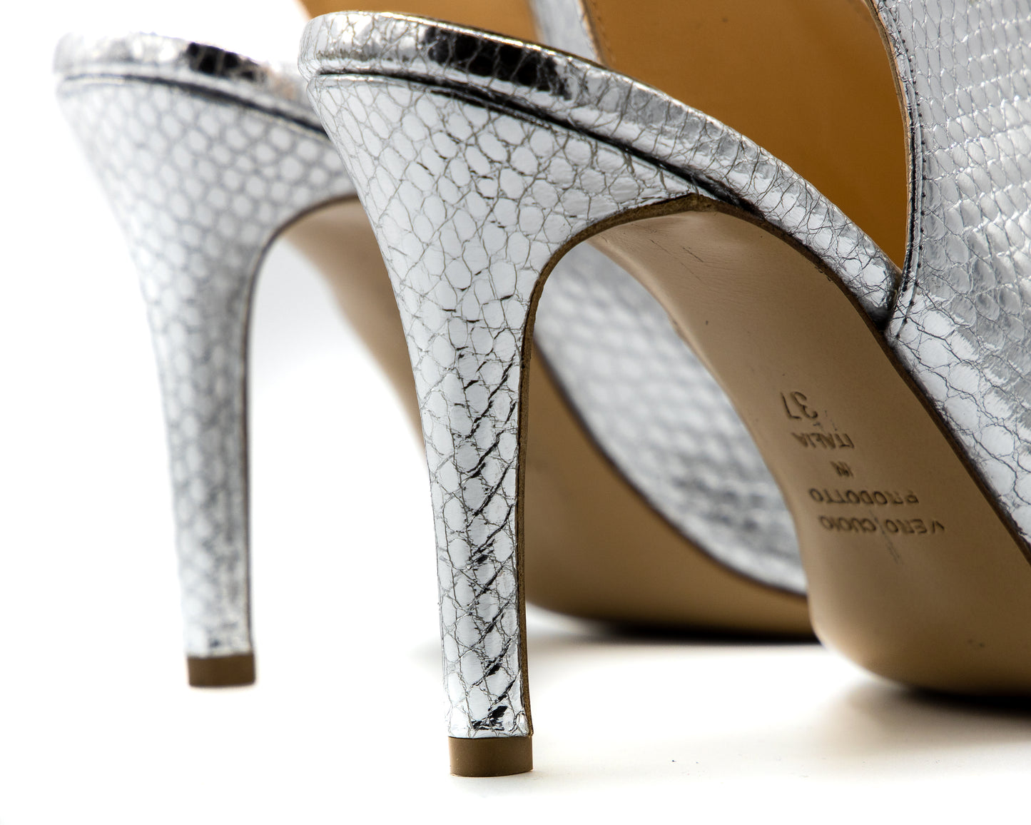 Sandalo Peep-Toe&nbsp: Argento Effetto Serpente Glamour