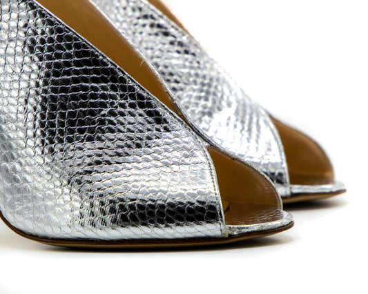 Sandalo Peep-Toe&nbsp: Argento Effetto Serpente Glamour