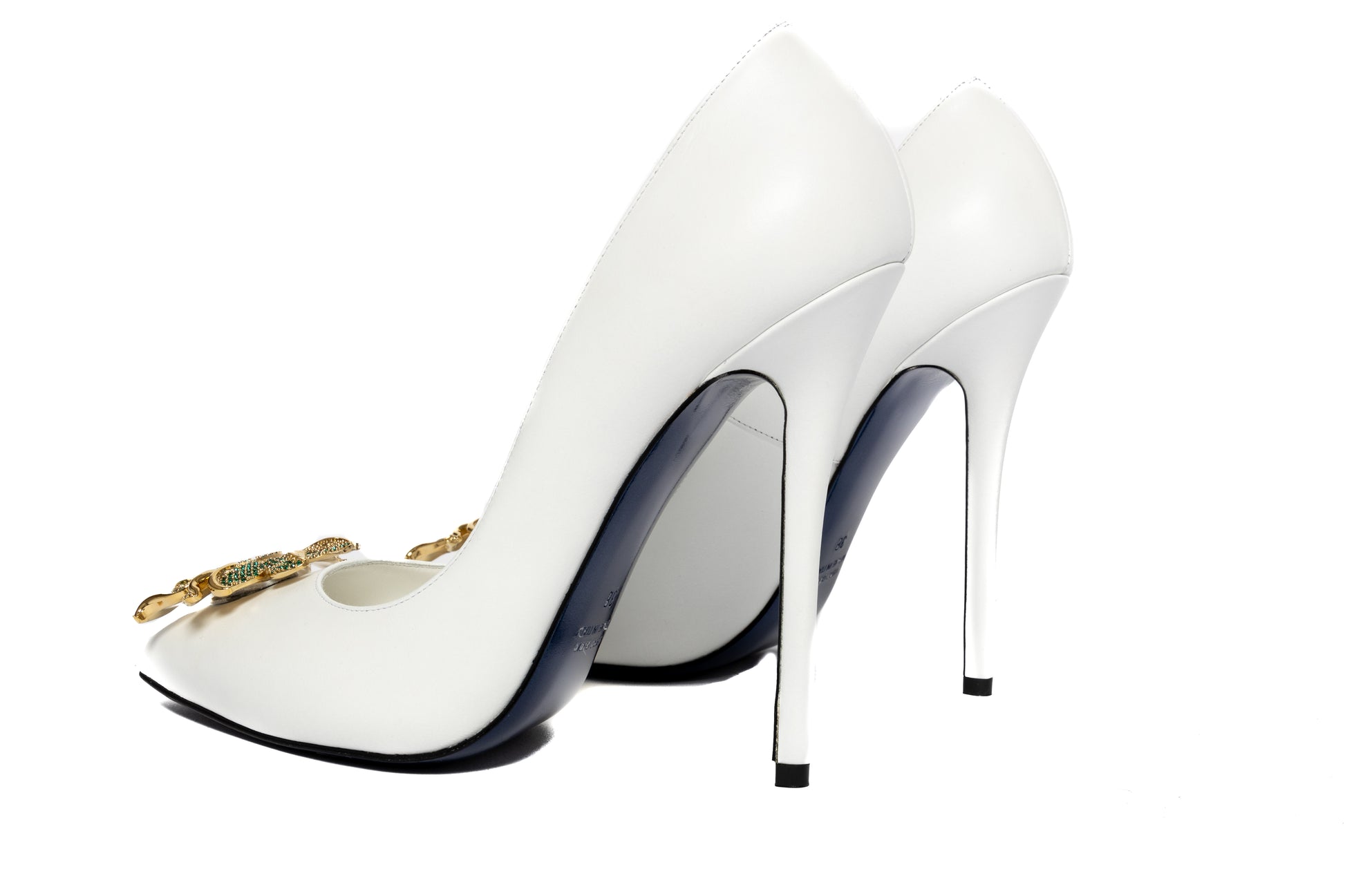 Décolleté Cassis Jewel Cosmina Suçiu da sposa in pelle bianca con accessorio gioiello a fiore e tacco 12 cm.