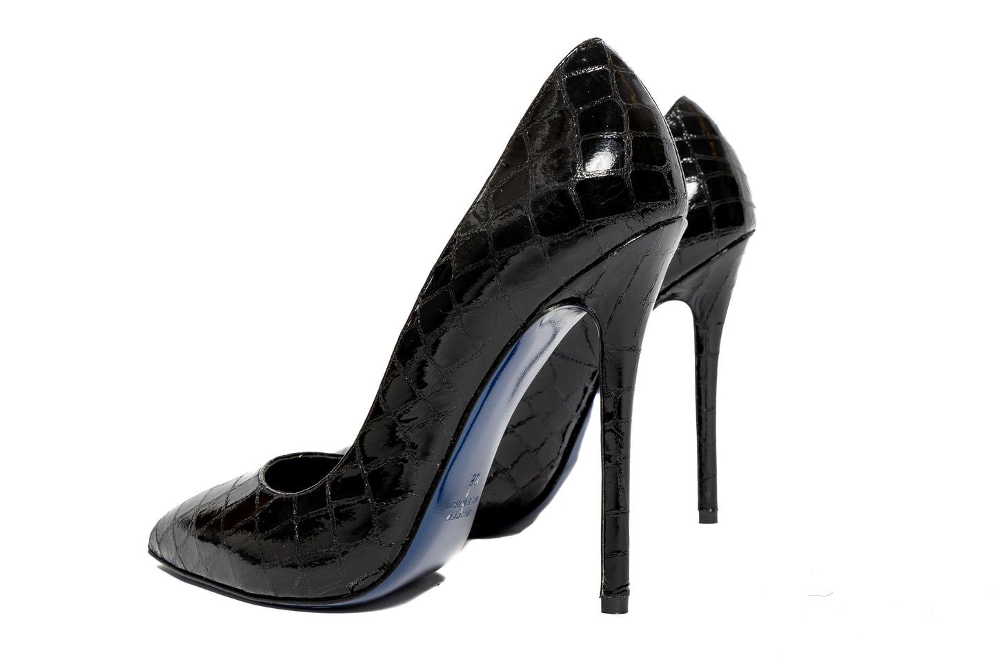 Décolleté nero Cassis in pelle effetto cocco mirror con tacco stiletto 120mm.