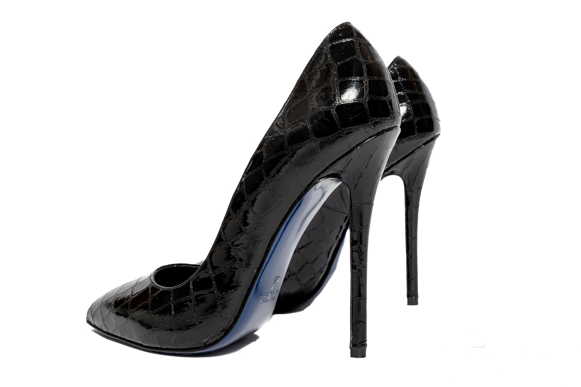 Décolleté nero Cassis in pelle effetto cocco mirror con tacco stiletto 120mm.