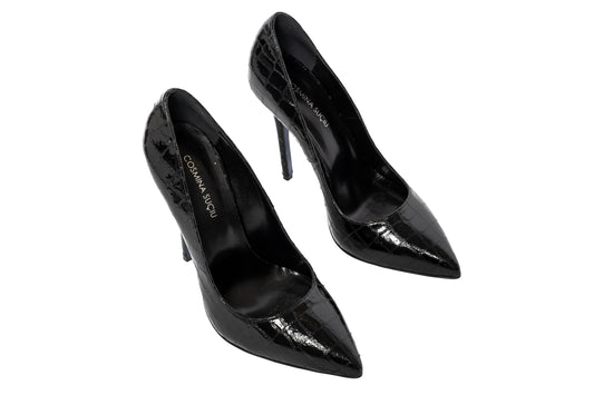 Décolleté nero Cassis in pelle effetto cocco mirror con tacco stiletto 120mm.