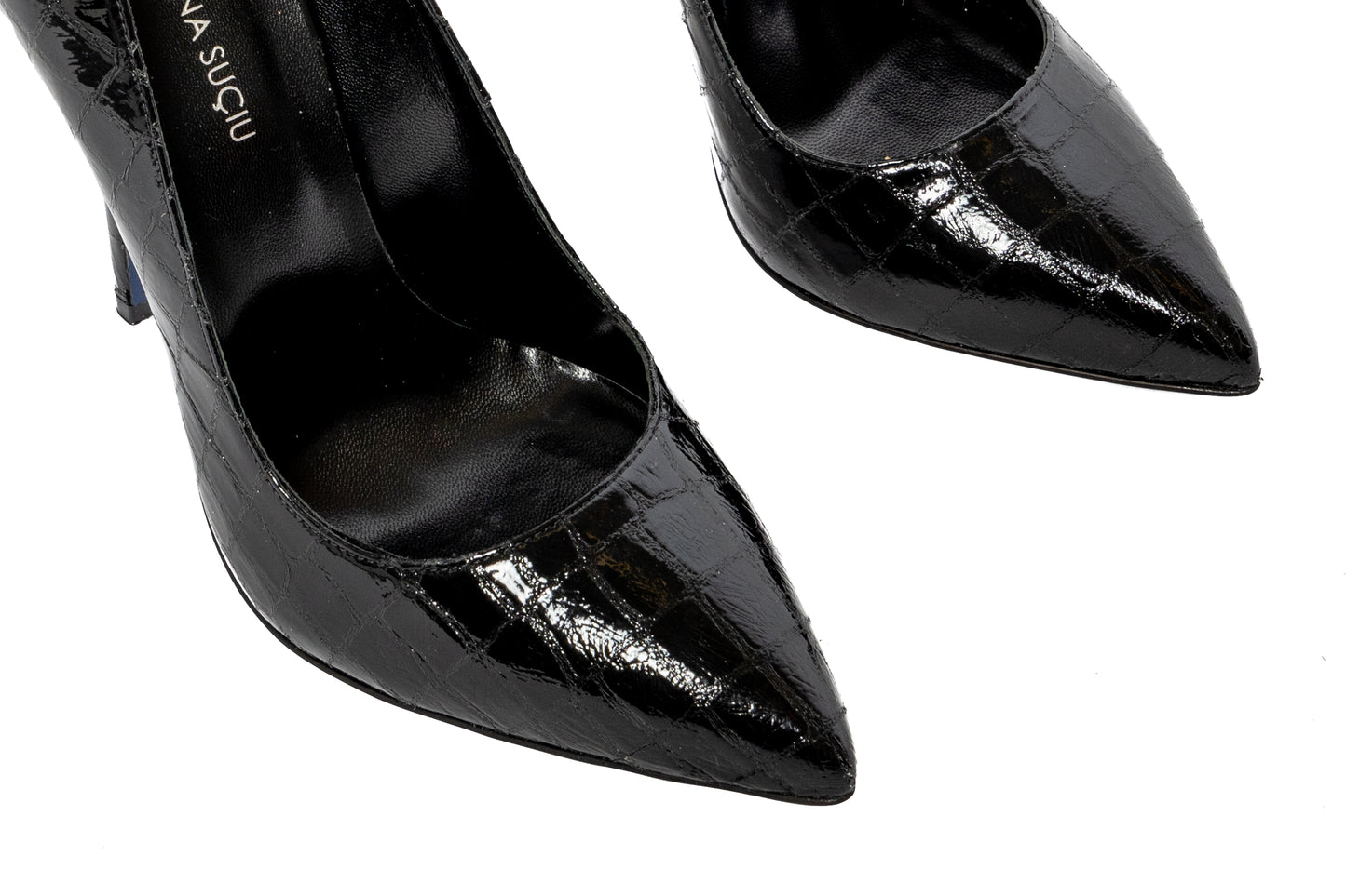 Décolleté nero Cassis in pelle effetto cocco mirror con tacco stiletto 120mm.