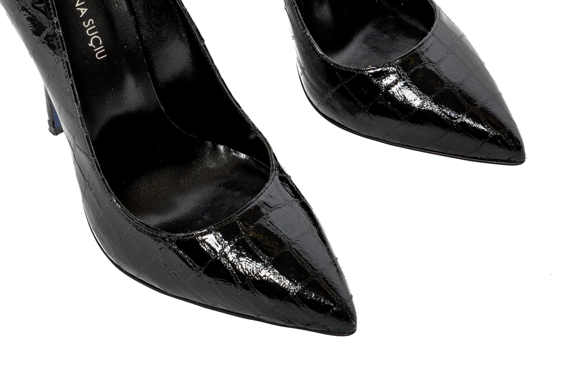 Décolleté nero Cassis in pelle effetto cocco mirror con tacco stiletto 120mm.